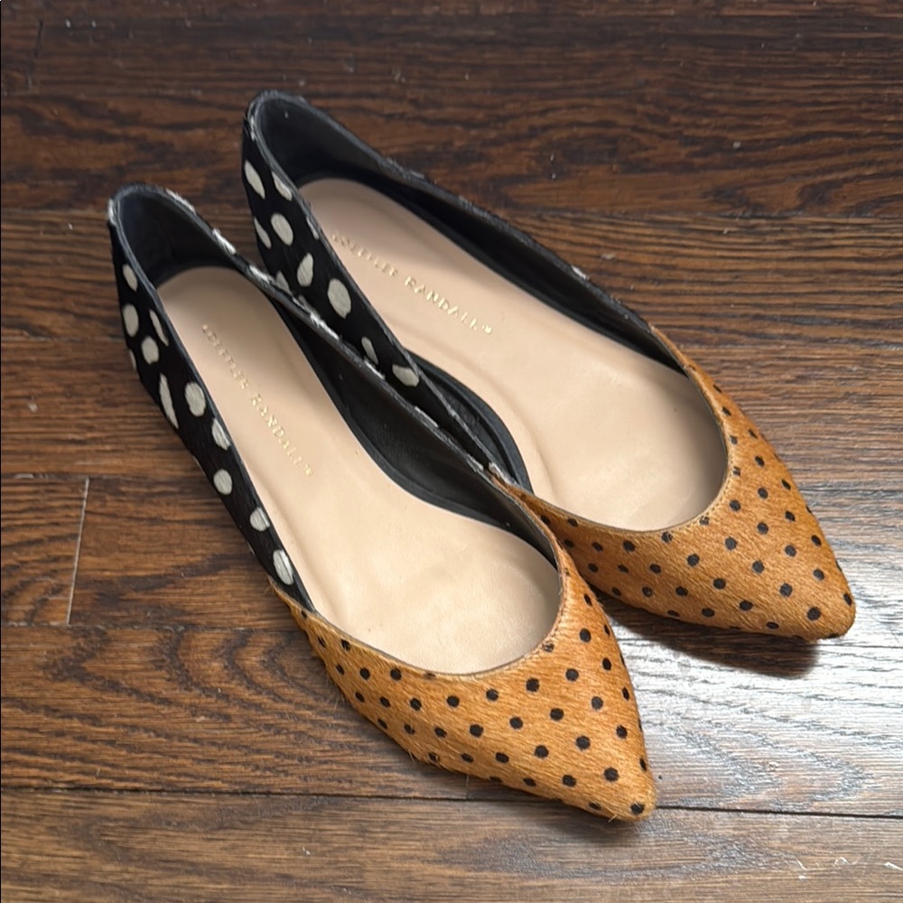 Loeffler Randall Calfhair Polka Dot Flats in Black and Tan EUC size 8